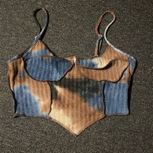 a size medium blue, brown, and white cropped tank top from shein